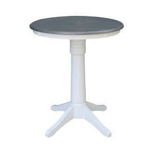 36" Counter Height Lane Round Pedestal Table White/Heather Gray - International Concepts: Solid Wood, Non-Extension - 1 of 4