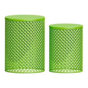 GlasFlength Patio End Tables, 2PCS Modern Cutout Patio Accent Table, Iron Side Table Weather Resistant, Iron Frame Patio Furniture, Green 14.5"*19.25" - 1 of 4