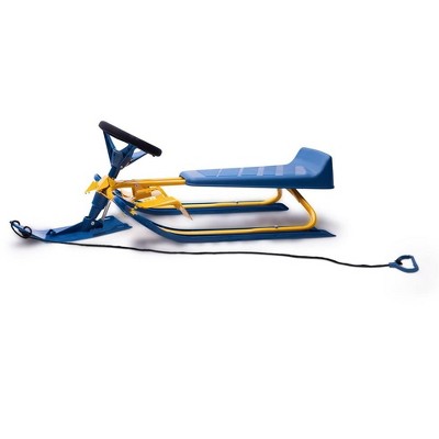Frost Rush Snow Sled with Padded Steering Wheel, Twin Brakes & Pull Rope - Winter Racer Snow Sled for Kids and Adults for Sledding