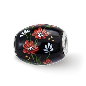 Black Bow Jewelry Fenton Sterling Silver Ebony Bouquet Large Glass Bead Charm - 1 of 4
