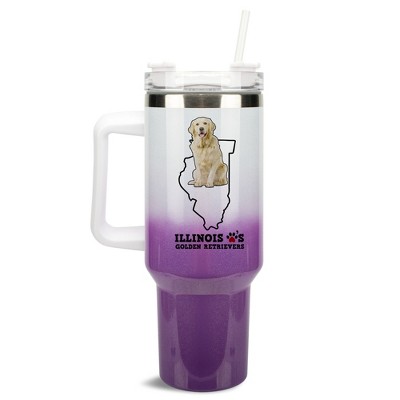 Elanze Designs The Prairie State Illinois Loves Golden Retrievers� Purple and White Double Wall Stainless Steel Insulated Travel Tumbler with Lid and
