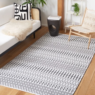 Black and White 4' x 6' Handmade Flat Woven Kilim Rug