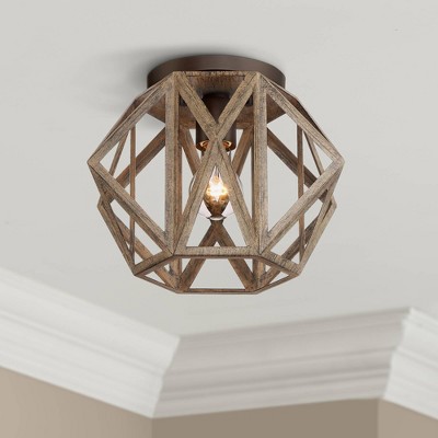 Rustic Farmhouse Bronze and Wood Ceiling Light Fixture