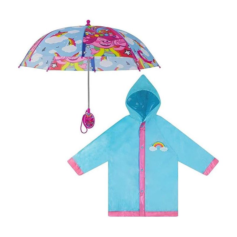 Trolls Girls Raincoat and Umbrella and Raincoat Set, Kids Ages 4-7, 1 of 8