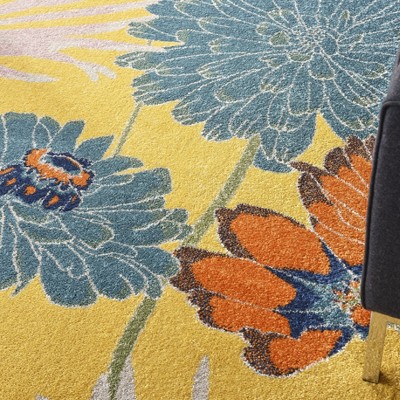 Sunlit Bloom 9' x 12' Yellow Floral Synthetic Area Rug