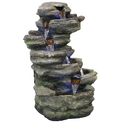 Sunnydaze 18"H Electric Polyresin Stacked Rock Waterfall Indoor/Outdoor Tabletop Water Fountain with LED Lights