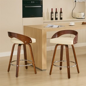 Bar Stools Set Of 2, 360-degree Swivel Barstools With Low Back, Wood Legs Bar Chairs With Soft Cushion Seat - 1 of 4