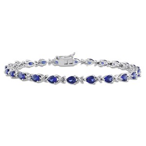 EVERLY JEWELRY | Sterling Silver 5.28 CT TGW Pear-cut Created Blue Sapphire X Link Bracelet, 7 inch - 1 of 4