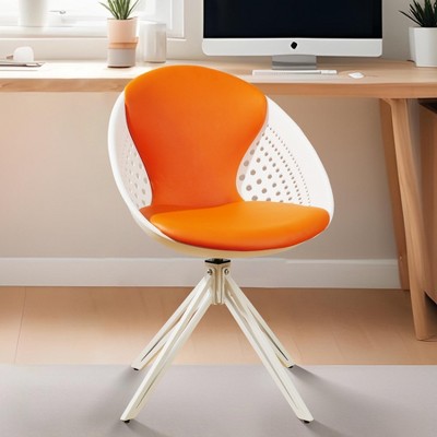 Swivel Accent Chair - 360° PU Leather Modern Desk Chair, Ergonomic Round Back Vanity Stool for Living Room, Bedroom