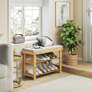 VYNXARIA 3 - Tier Bamboo Shoe Bench: Adjustable, Cushioned & Ideal for Multiple Spaces - 1 of 4
