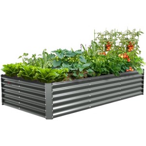 Chery Life 8X4X1.5 ft Galvanized Raised Garden Beds Outdoor, Rectangle Large Metal Planter for Planting Vegetables Flowers Herb, Gray - 1 of 4