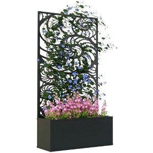 Outsunny Metal Raised Garden Bed with Trellis, Freestanding or Wall Mounted Raised Flower Bed with Privacy Panel for Garden, Patio, Balcony - 1 of 4