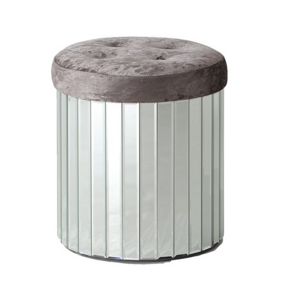 Passion Furniture Decor Brownish Gray Round Velvet Upholstered Ottoman