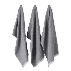 Design Imports  Terry Solid Chambray Dishtowel Set 3 Piece, 18X28", Mineral Gray - 1 of 4