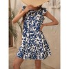 Coolmee Women Summer Mini Dress Ruffle Cap Sleeve Floral Print Crewneck Babydoll Short Sundress L Blue print - 4 of 4