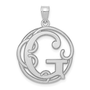 Black Bow Jewelry Rhodium Plated Sterling Silver Fancy Script Initial A-Z Pendant, 20mm - 1 of 4