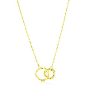 Bella Silver Sterling Silver, Polished & Textured, Double Circle Necklace - Gold Plated - Gold - 16+2 Inch - 1 of 2