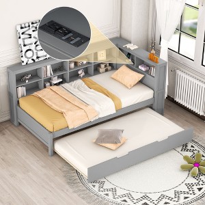 NicBex Twin/Full Size Daybed with Twin Size Trundle,Wood Day Bed Frame with Storage Shelves and USB Charging Ports - 1 of 4