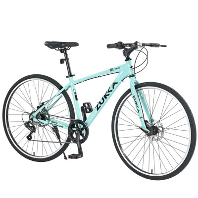 INFURNIC Bicycles Shimano 7 Speed Hybrid Road Bike with Double Disc Brakes for Men and Women City Riding, Green, 64.57"*25.19"*37.79"