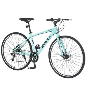 INFURNIC Bicycles Shimano 7 Speed Hybrid Road Bike with Double Disc Brakes for Men and Women City Riding, Green, 64.57"*25.19"*37.79" - 1 of 4