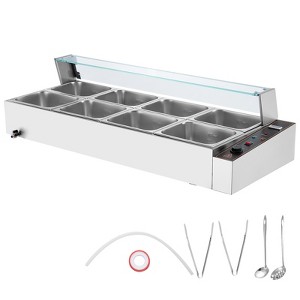 VEVOR 8-Pan Commercial Food Warmer, 8 x 8QT Electric Steam Table with Glass Cover, 3200W Countertop Stainless Steel Buffet Bain Marie w/ Thermometer - 1 of 4