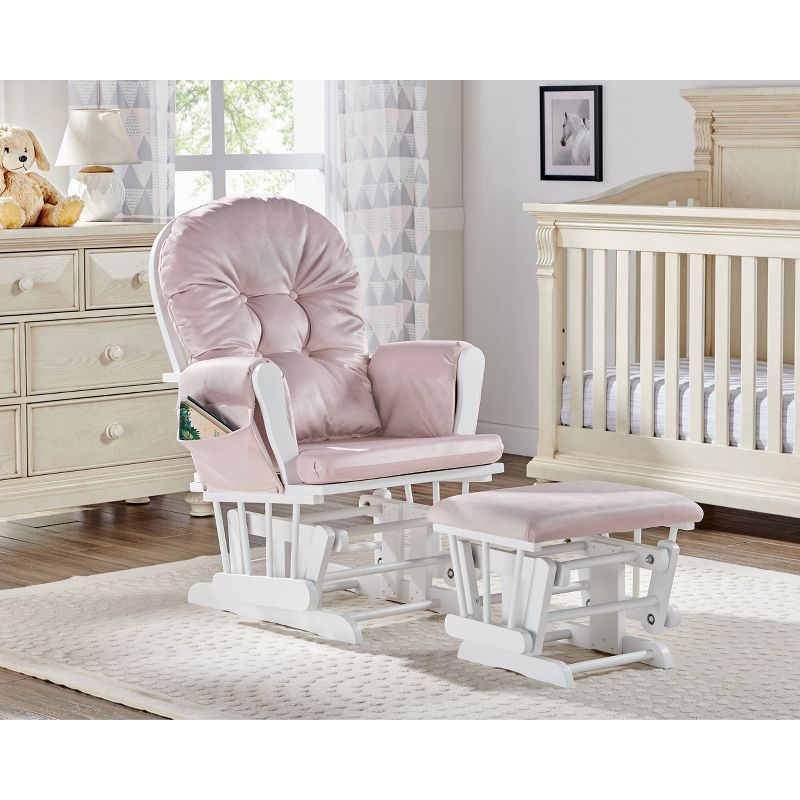 Suite Bebe Mason Glider and Ottoman - White Wood and Pink Fabric, 3 of 6