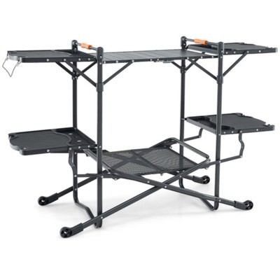 VisioGear Portable Outdoor Barbecue Table with 4 Fold-Out Side Tables, Outdoor Griddles Lower Storage Rack, Black, 53"*21.5"*34.5"