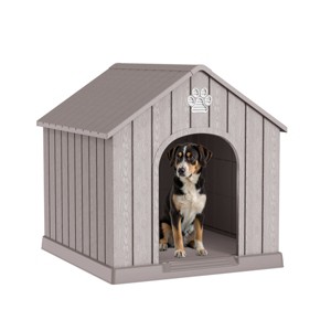 SEVOBAL Pet Crates and Houses Ventilated Dog House with Elevated Floor, Weatherproof Puppy Shelter for Breeds Easy Clean, Brown, 26.26"*24.57"*25.83" - 1 of 4