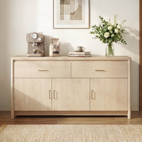 Spruce & Spring 59" Curved Buffet Sideboard with Fluted Front & Metal Handles