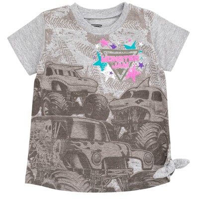 Monster Jam Little Girls' 2-Piece Knit Jersey Short Sleeve Graphic Tees Pink Heather Gray 7-8 — фото 4