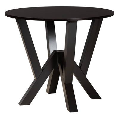 Elise Round Espresso Wood Dining Set with Beige Fabric Seats, 5-Piece