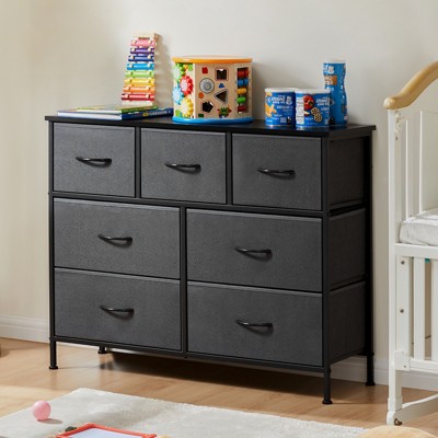 DOMETOUR Drawer Dresser for Bedroom, Fabric Storage Tower Tall Chest Organizer, Storage Cabinet Unit Bins Living Room Entryway Closet-Gray