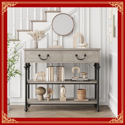 Garvee Console Tables for Entryway, Small Entryway Table with 2 Drawers, Narrow Console Table with Storage Shelves