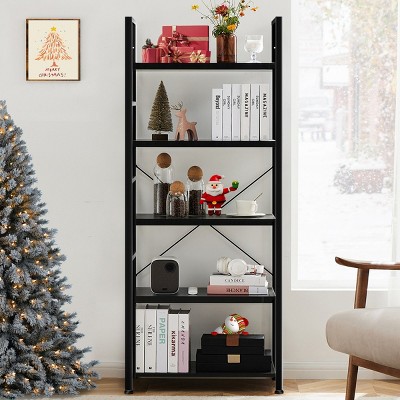 5-Shelf Bookshelf,Standing Shelving Perfect Match Metal Frame With Thick Board Unit For Living Room/Bedroom /Home /Office-Cuddlewood
