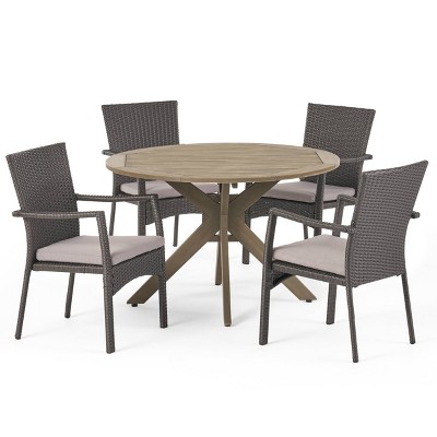 Stamford 5pc Acacia Wood & Wicker Patio Dining Set - Gray - Christopher Knight Home