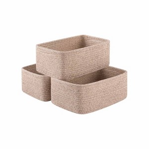 Aoibox Small Woven Storage Baskets Set of 3 with Handles Decorative Closet Organizer Bins Brown for Shelves Home - 1 of 4