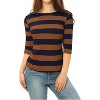 INSPIRE CHIC Women's Stripes Casual Basic Elbow Sleeves Boat Neck Slim Fit T-Shirts - 3 of 4