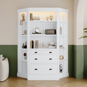 White 83.4" Vertical Bookcase with LED Light and Drawers, 3-Piece Modern Bookshelf Suite with Corner Shelves for Living Room-3irtyhousy - 1 of 4