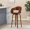 VYNXARIA 30-Inch Mid-Century Modern Swivel Bar Stools with Faux Leather Upholstery and Walnut Wood Veneer - Stylish Comfort for Any Space,Brown - 3 of 4