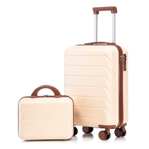 ChicFurnit Bag and Luggage Sets Hardside Checked Luggage, ABS Suitcase with Double Spinner Wheels, TSA Lock, Beige, 14.4"*9.1"*22.2" - 1 of 4