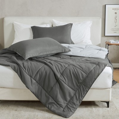 King Size Dark Grey and Light Grey Reversible Microfiber Comforter Set