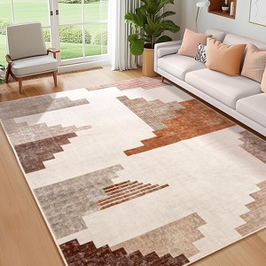 LOVEVOOK Checkered Area Rugs, Washable Area Rug for Living Room Bedroom, Modern Indoor Carpet, Beige Geometric Diamond Carpet - 1 of 4