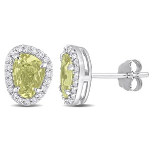 EVERLY JEWELRY | 14k White Gold 4/5 CT TGW Fancy Shaped Yellow Sapphire and 1/5 CT TDW Diamond Halo Stud Earrings - 1 of 4