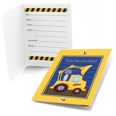 Big Dot of Happiness Construction Truck - Fill In Baby Shower or Birthday Party Invitations (8 count)