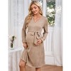 BLUEMING Maternity Sweater Dress for Baby Shower Party Wrap V Neck Puff Sleeve Tie Waist Pleated Midi Dresses - 4 of 4