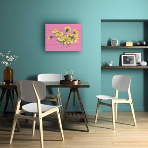 Trademark Fine Art Ania Zwara Yellow Dandelions on Pink Wood Slat Art - 1 of 4