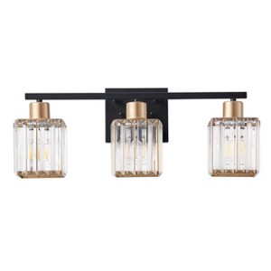 Dewdrop Modern Wall Sconce 3-Light Black and Gold Iron with Clear Crystal Shade ETL Certified for Bathroom Vanity - 1 of 4