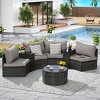 Outdoor Sofa Set, Sectional Half-Moon Sofa, PE Wicker Sofa With Cushions, Sofa Set with Tempered Glass Round Coffee Table-Coolbibila - 2 of 4