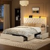 WOWLIVE Full/Queen/King Upholstered Platform Bed Frame with 4 Storage Drawers, Velvet Tufted Headboard with LED light & Charging Station - 2 of 4