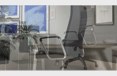 Tan Leather High-Back Swivel Modern Office Chair with Metal Base